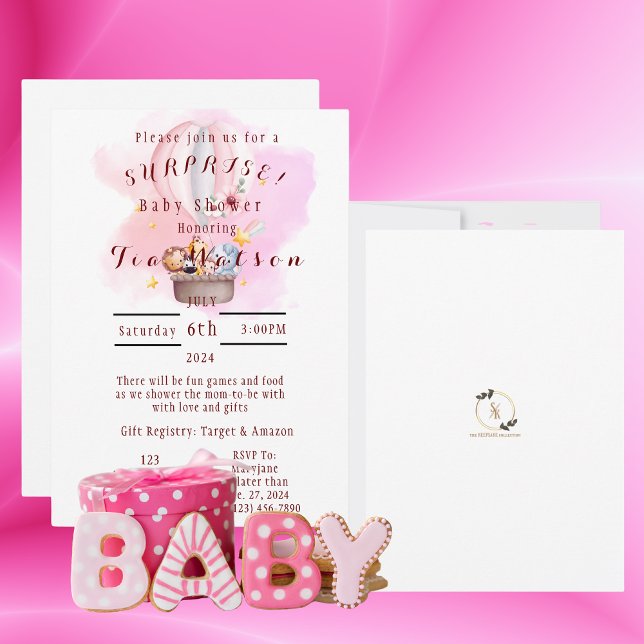Baby djur Safari in Rosa Luftballong Inbjudningar (Skapare uppladdad)