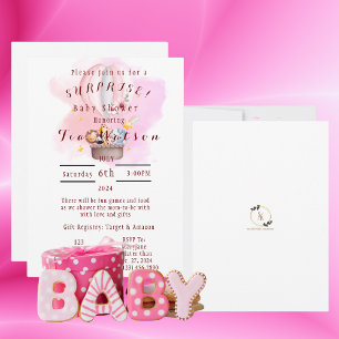 Baby djur Safari in Rosa Luftballong Inbjudningar