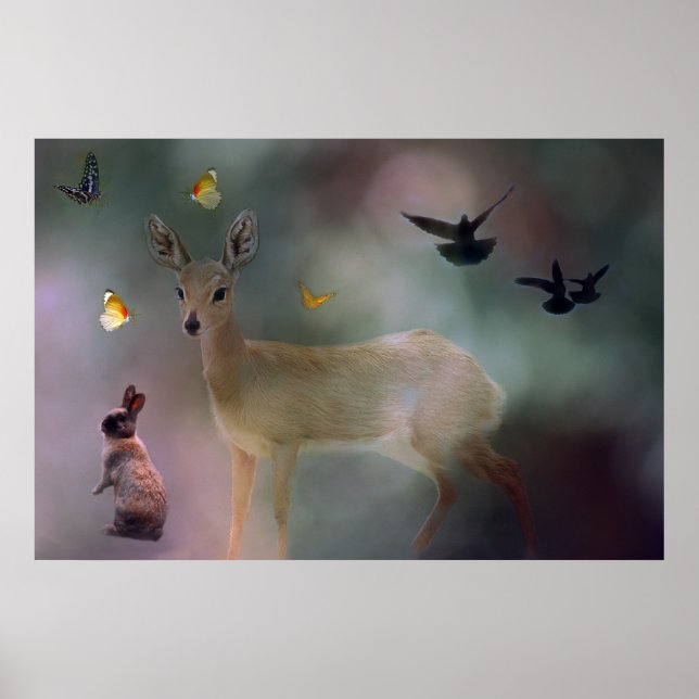 Baby djur-skogsfantasi poster (Framsidan)