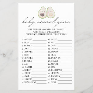 Baby djur-spel Avocado Heliga Guacamole Shower Flygblad