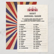 Baby djur spel Circus Karneval Retro Baby Shower