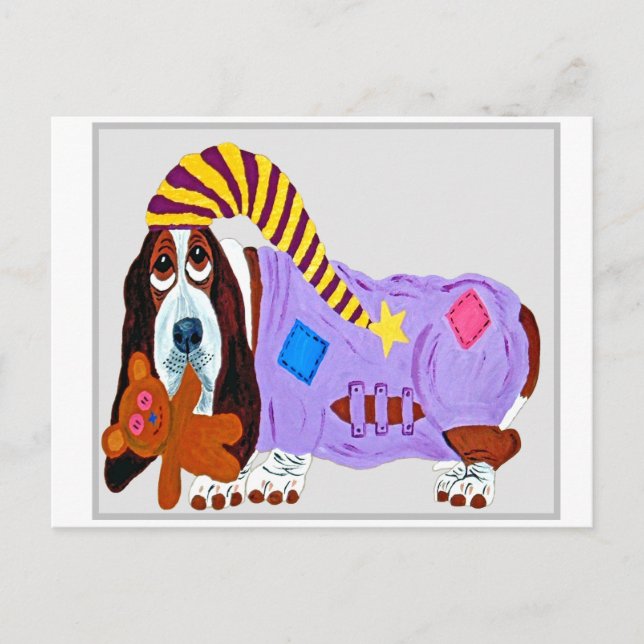 Baby doggie in pajamas bodysuit vykort (Framsida)