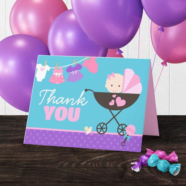 Baby Doll Folding tackkort (Baby Doll Birthday Folding Thank You Card. Also works great for a girl baby shower!)