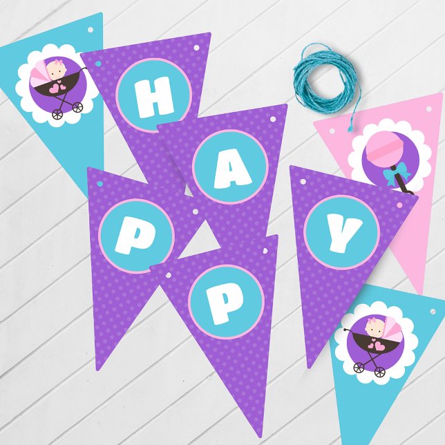 Baby Doll Grattis på födelsedagen Hanging Bunting  Vimplar (Baby Doll Birthday Hanging Happy Birthday Banner)