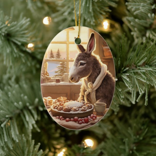 Baby Donkey Family Ornament, donkey Älskare Gifts Julgransprydnad Keramik (Träd)