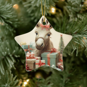 Baby Donkey Family Ornament, donkey Älskare Gifts Julgransprydnad Keramik