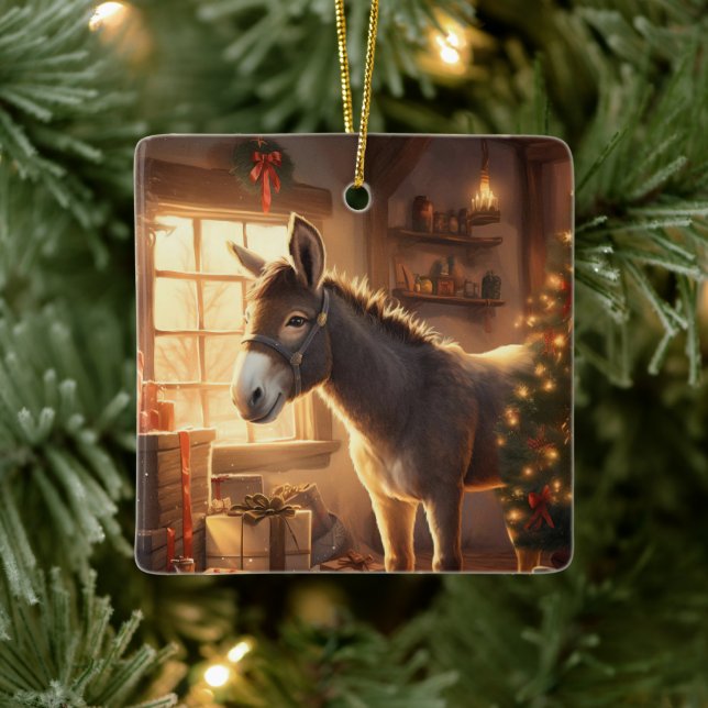Baby Donkey Family Ornament, donkey Älskare Gifts Julgransprydnad Keramik (Träd)
