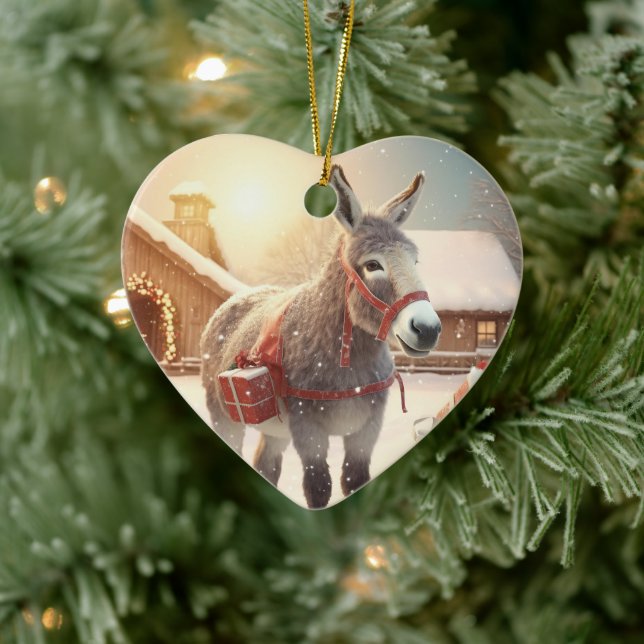 Baby Donkey Family Ornament, donkey Älskare Gifts Julgransprydnad Keramik (Träd)