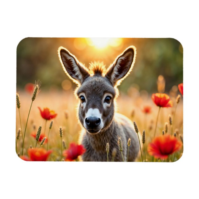 Baby donkey, fredliga rödpoppor fält magnet (Horisontell)