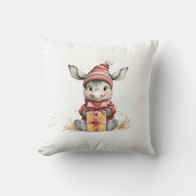 Baby Donkey in Red & White Winter Hat Gift Kudde (Framsida)