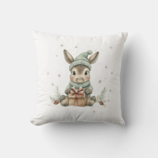 Baby Donkey in Winter Santa Hat Gift 4 Kudde