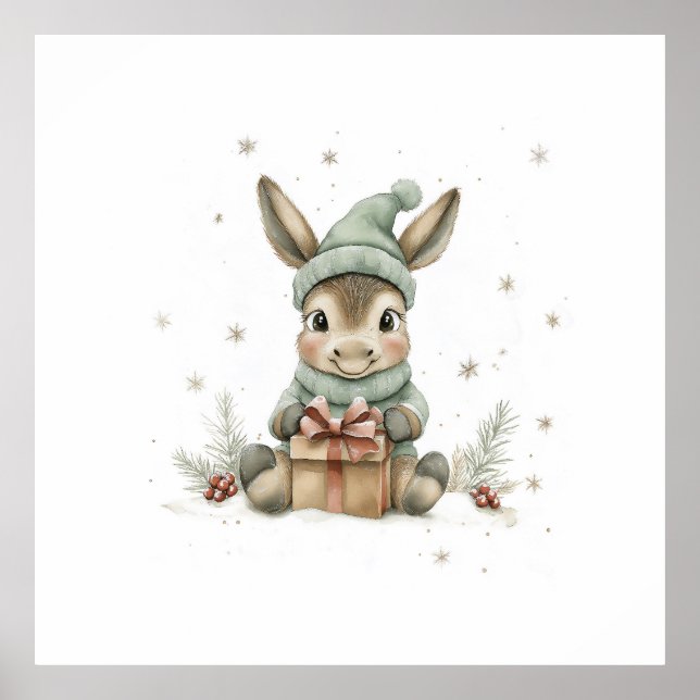 Baby Donkey in Winter Santa Hat Gift 4 Poster (Framsidan)