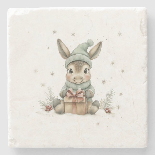 Baby Donkey in Winter Santa Hat Gift 4 Stenunderlägg (Framsidan)