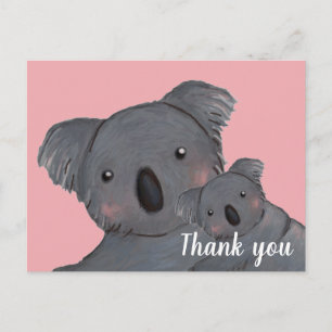 Baby dotter tack koala rosa vykort