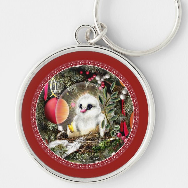 Baby Dove Rund Silverfärgad Nyckelring (Framsidan)