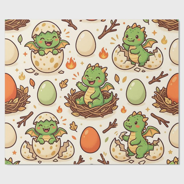 Baby Dragon Ägg Näste Inpackningspapper Presentpapper (Platt)