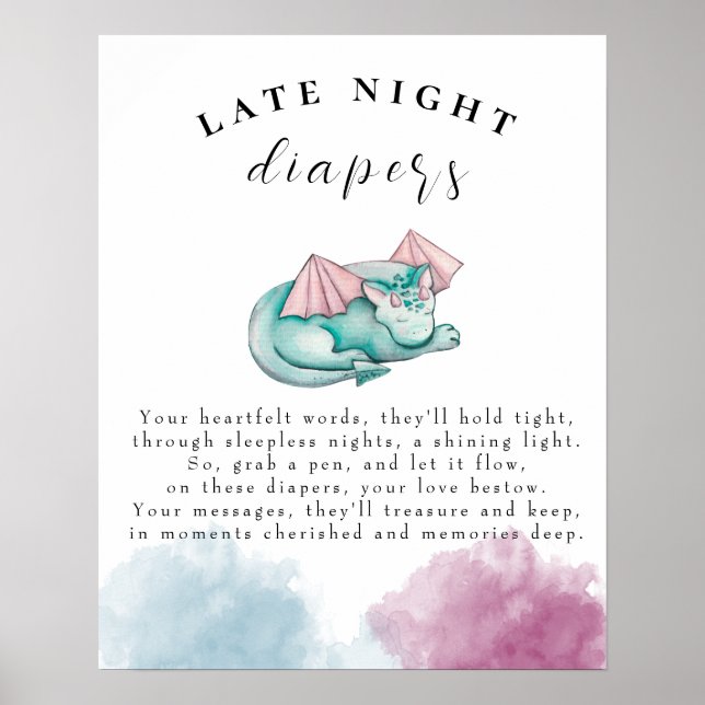 Baby Dragon Baby Shower Late Late Natt Diaper Game Poster (Framsidan)