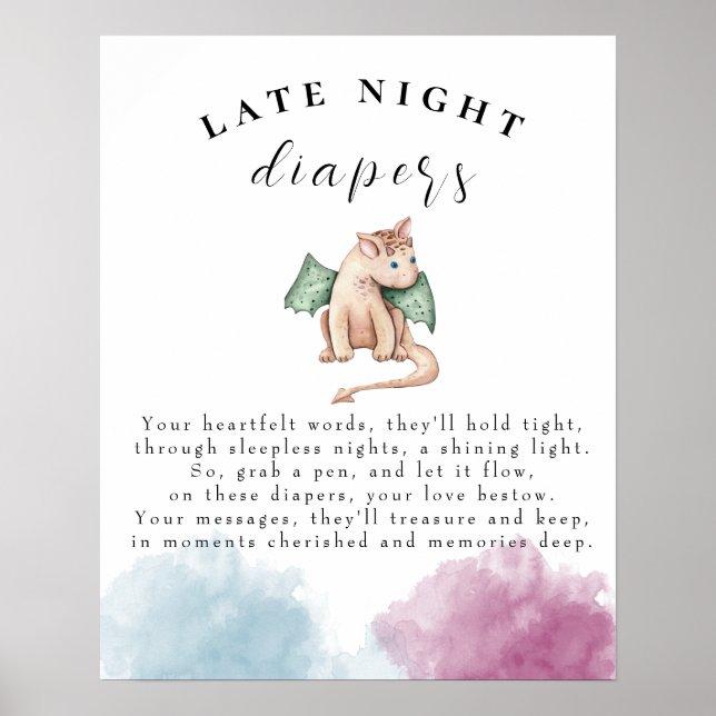 Baby Dragon Baby Shower Late Late Natt Diaper Game Poster (Framsidan)
