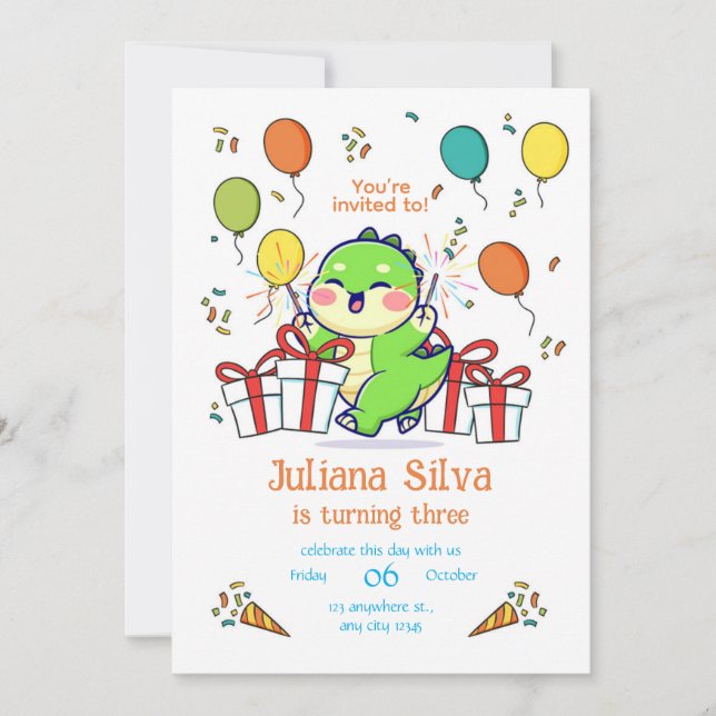 Baby Dragon Birthday invitation template  Inbjudningar (Framsida)