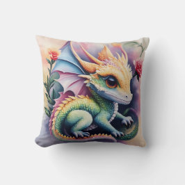 Baby Dragon Blommigt Art Kudde
