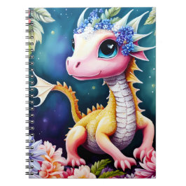 Baby Dragon Blommigt Space Porträtt Anteckningsbok