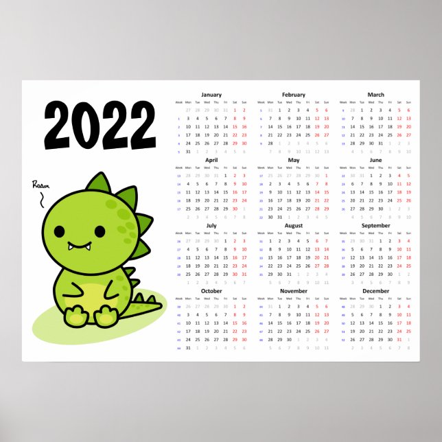 Baby dragon Calendar 2022 Poster - måndag start (Framsidan)
