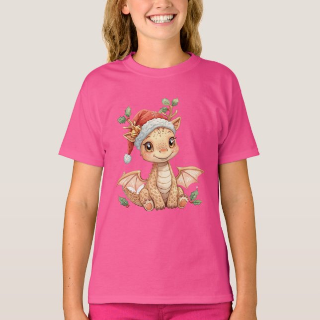 Baby Dragon Christmas – Cute Fantasy Holiday Kids  T Shirt (Framsida)
