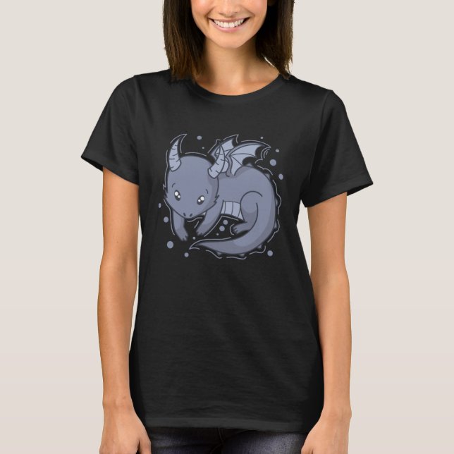 Baby Dragon Fable Creature Fairy Tale Wings T Shirt (Framsida)
