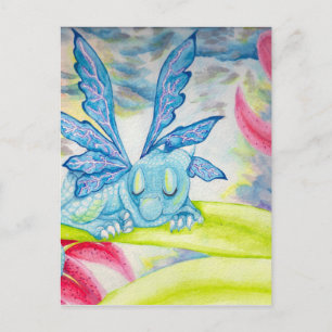 Baby Dragon Fairy blue bliblomma storm lilja Vykort
