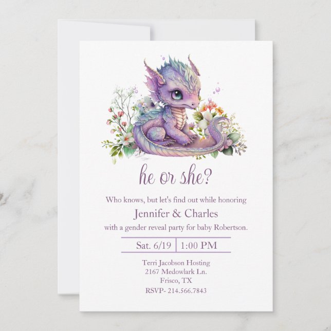 Baby Dragon Gender Reveal Party Inbjudningar (Framsida)