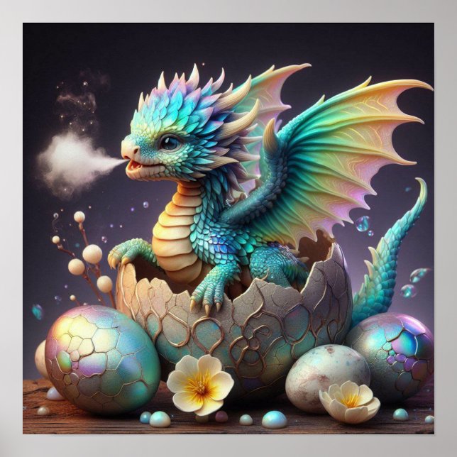 Baby Dragon-kläckningen från en ägg Poster (Framsidan)
