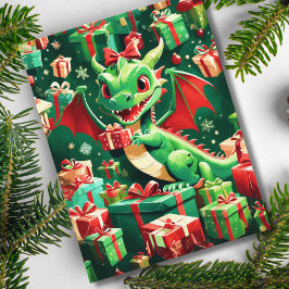 Baby Dragon med alla julklappar ai Helg Vykort