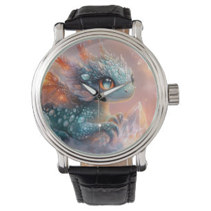 Baby Dragon med Crystal Gem: Fantasy Art Armbandsur