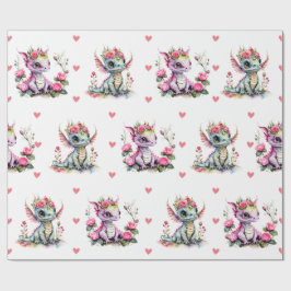 Baby Dragons & Hearts på White Valentine Presentpapper