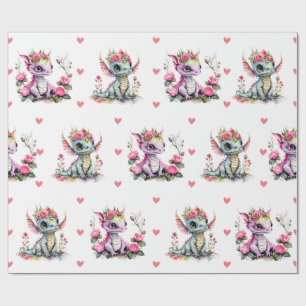 Baby Dragons & Hearts på White Valentine Presentpapper