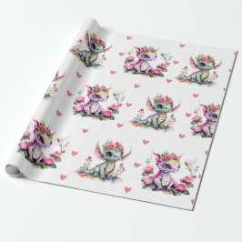 Baby Dragons & Hearts på White Valentine Presentpapper
