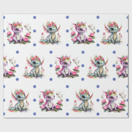 Baby Dragons & Snöflingor på White Presentpapper