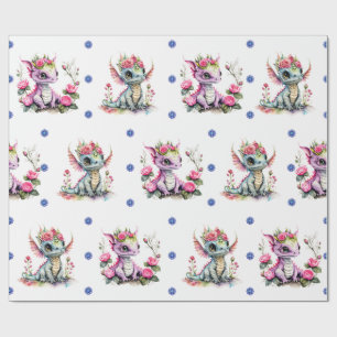 Baby Dragons & Snöflingor på White Presentpapper