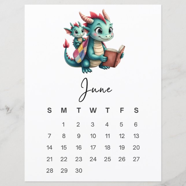 Baby-Drakens Lekfulla Fantasykalender för Juni (Framsida)