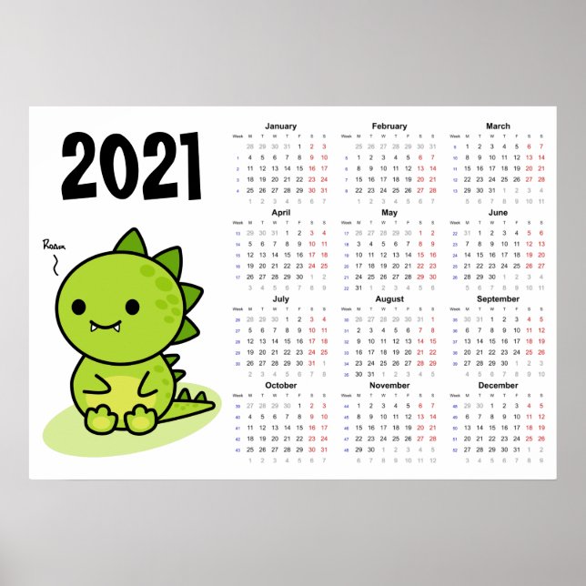 Baby drakkalender 2021 Poster - måndagsstart (Framsidan)