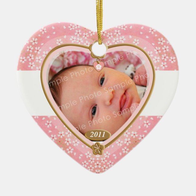Baby Dubbla Sided Photo Heart Ram Julgransprydnad Keramik (Framsidan)