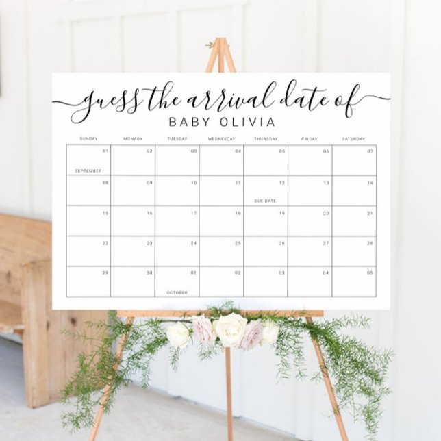 Baby Due Date Calendar Sign Guess the BirthdayGame Poster (Baby Due Date Calendar Sign Guess the BirthdayGame)
