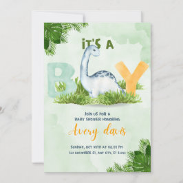 "Baby dusch-inbjudan", det är hemskt, söt dinosaur Julkort