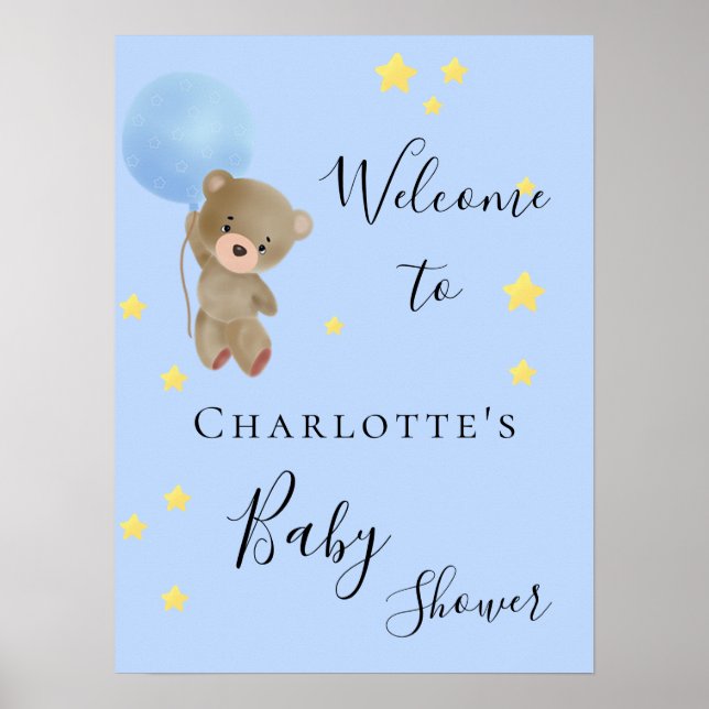 Baby dusch nalle boyblue Welcome Poster (Framsidan)