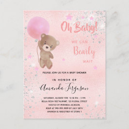 Baby dusch nalle Girl rosa glitter Inbjudan Vykort