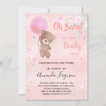 Baby dusch nalle Girl rosa silver