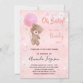 Baby dusch nalle Girl rosa silver Inbjudningar