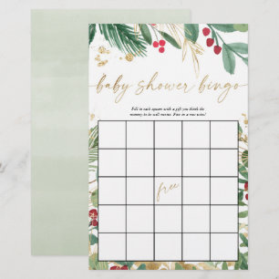 Baby duschbingo christmas helgdag greenery guld