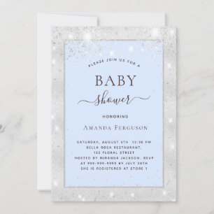 Baby duschblått silver glitter-pojke inbjudningar