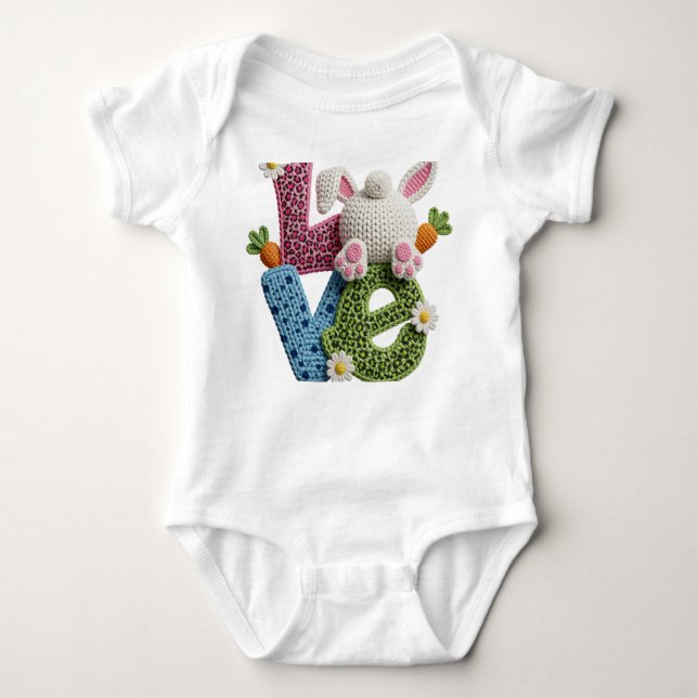 Baby Easter Simulated Yarn Crochet Love   T Shirt (Framsida)